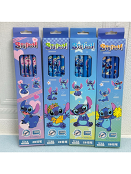 12ชิ้น ดินสอ Stitch, ลวดลายการออกแบบที่น่ารักของ Stitch, แปรงสีไม้พร้อมยางลบ, เครื่องเขียนสำนักงาน โ