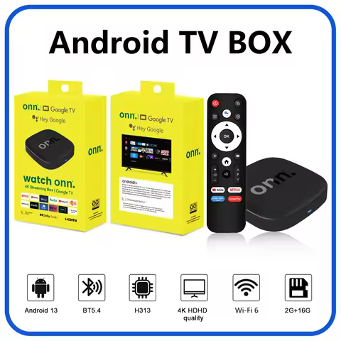 Onn 4K Android 13 Smart TV Box 4K Quad Core Set-Top Box 5G Connectivity 2GB RAM Voice Remote for Str