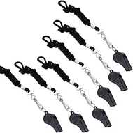 Maveek Black Plastic Sports Coach Whistles with Lanyard (6 Pack)