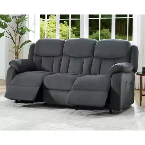 Gray 3-Seater Reclining Sofa with Dual Wingback and Power Recline for Living Room