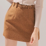 AIR SPACE Slimmer Look Woolen A-Line Skirt (With Belt) (Coffee)