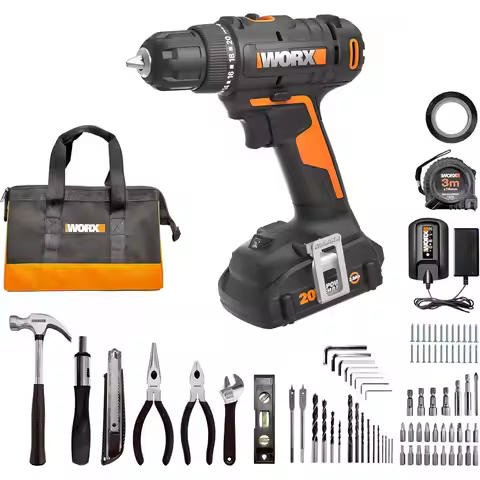 20V Cordless Drill Driver with 84-Piece Accessory Kit, 2-Speed, 265 In-Lbs Torque, 20+1 Clutch, Ligh