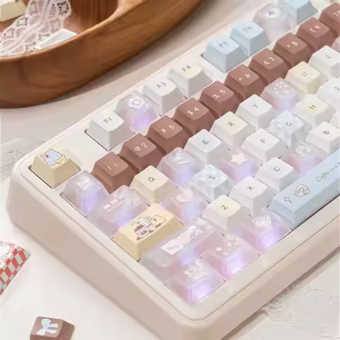 Cute Bear Cafe Keycap Set PBT Cherry Profile 21 Key Flash Powder PC 143 169 Key Options Universal Fi