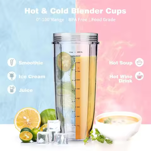 ABIYY-For Ninja Blender Cups Replacement 32 Oz Cups Kit with Seal Lids BL450 BL480 BL486 BL487 BL492