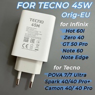 45W Super Fast Charger Set 6A Type-C Charging Cable Compatible For TECNO Spark 40 Series, Camon 40 P