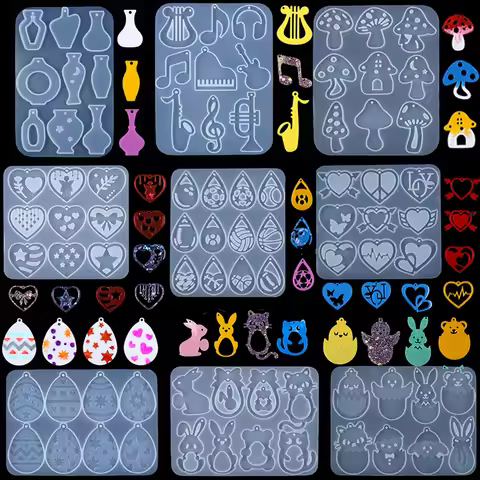Earring Silicone Mold Easter Rabbit Egg Heart Mushroom Vase Castle Instruments DIY Pendant Kechain E