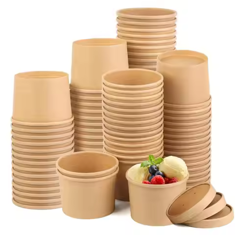 Pack 12 Oz Disposable Soup Bowls, Paper Soup Containers with Lids, Paper Soup Cups with Lids, To Go 