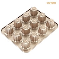 CHEFMADE Canele Mold Cake Pan 12-Cup Non-Stick Cannele Muffin Bakeware Cake Mould Baking Tool WK9158