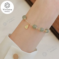 Viviann สร้อยข้อมือหยกธรรมชาติรุ่น Hetianกำไลข้อมือสำหรับผู้หญิงสร้อยข้อมือทองความโชคดีเครื่องประดับ