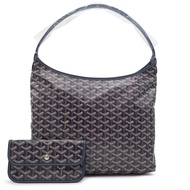 Goyard Navy Blue Goyardine Canvas and Chevroches Calfskin Boheme Hobo Bag