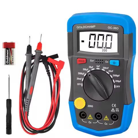 Digital Capacitance Meter 0.1pF-20000uF 9 Ranges Backlight Data Hold Manual Zeroing for Capacitor Te