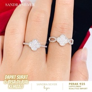 Clover Ring with 925 Silver Gemstones, White Gold Plated - 925 Silver Ring