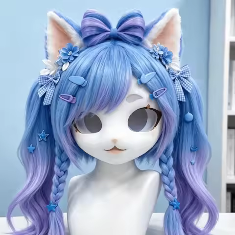 3D Print Beast Head Skull Mask The Girl's Facial Shape White Animal Skull Mask Bean-shaped Eyebrows