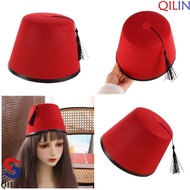 QILIN Felt Fez Cap, Round Moroccan Hat Tarboosh Fez Hat, Universal Ottoman Red Color Cosplay Turkish