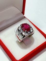 ธนาภรณ์✨แหวนเงินแท้พลอยทับทิม ชุบทองขาว พลอยเม็ดเดี่ยว(GSH1168)