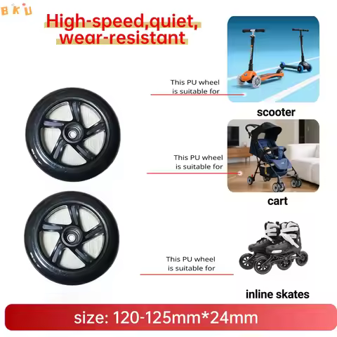 2-Pack 120mm or 125mm Large 3-Wheel Set | Replacement for Inline Skates & Ride-On Scooters ，Luggage 