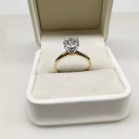 18K Gold Solid Real Gold Lab-Grown Diamond Round 2CT 4-Prong Two-Tone Women's Engagement Ring, Advan