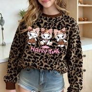 1pc Tween Girl Oversized Comfortable Round Neck Long Sleeve Sweatshirt, Cute Pink Letter With Leopar
