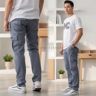 MEANING CIRCLE MEN'S CARGO JEANS PANTS Regular Loose Fit Thick Denim Outdoor Grey Wash