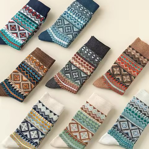 Men's Dress Socks,Cotton Crew Socks,3 Pairs,Breathable and sweat-absorbing ，Funky Colorful Pattern C