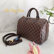 LV   N40590 格紋 🎀現貨實拍 🎀Speedy30cm 波士頓包 手提 肩背 斜背包~二手品(附LV原廠三段式背帶)