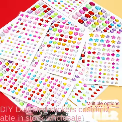 2sheets Muticolor Self Adhesive Gems Stickers for Crafts Rhinestones Assorted Shapes Jewels Rhinesto