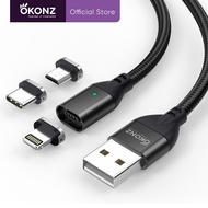 OKONZ Fast Charging Magnetic Cable 100W 3A Type C USB-C Lightning Micro USB Charge Data Transfer Sup