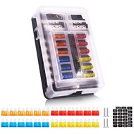 12 Way 12V Fuse Box 12Volt Blade Fuse Block, 12 Circuit W/Negative Bus Waterproof Fuse Box with LED 