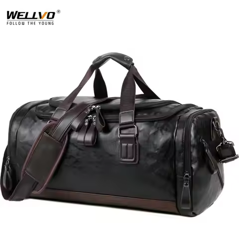 Men Quality Leather Travel Bags Carry on Luggage Bag Men Duffel Bags Handbag Casual Traveling Tote L