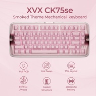 XVX CK75se Smoked Theme Mechanical Keyboard White / Pink BT/2.4G Wired Pink Full RGB Hot Swap Jelly 