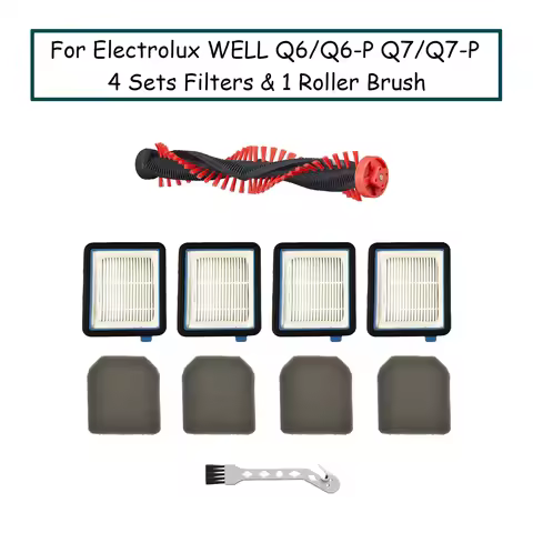 4 Sets Replacement Filter And 1 Power Head Roller For Electrolux WELL Q6 Q7 WQ61 WQ71 Vacuum Cleaner