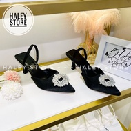Giày sandal mũi nhọn HALEY STORE gót 5p đính khoá đá Za/ra sang trọng rẻ bền đẹp tiểu thư tiệc cưới