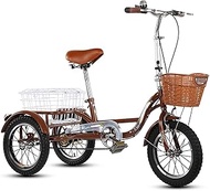 Home Office 14Inch Adult Tricycles Single Speed Seniors Trike 3 Wheel Bikes Three-Wheeled Bicycles Cruise Trike with Double Shopping Basket for Men Women