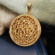 古董金色蕾絲雕花圓形相片locket項鍊 N814