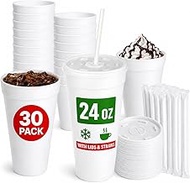 24 oz Styrofoam Coffee Cups with Lids and Straw | Foam To-Go Cups for Hot & Cold Drinks | Disposable