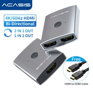 【Free HDMI Cable】ACASISHDMI Switch 4K Bi-Direction 2.0 HDMI Switcher 4K 60Hz HD 3D Visual Effects 1x2/2x1 HDMI Splitter 2 in 1 out &amp; 1 in 2 out Converter For PS4 Laptop Monitor  PS4 XBOX DVD Player TV Stick HDTV Projector Display Monitor