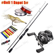 Joran Pancing Set Carbon Baitcasting Fishing Rod Metal Reel Max Drag 8kg Material Berkualitas Ul Ult