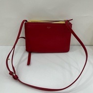 CELINE trio 小號 紅色 羊皮 三層包