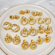 Fashion Geometric Gold Earrings S925 Silver Needle Retro Ring Earrings Metal Style Earrings