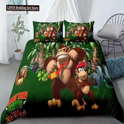 Monkey Cartoon Donkey Kong Duvet Cover Set King Queen Double Full Twin Single Size Bed Linen Set Cov