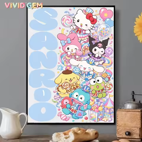 VIVID GEM 5D DIY Diamond Painting Hello Kitty Sanrio Kit Sanrio Family Display Artwork Characters Fu