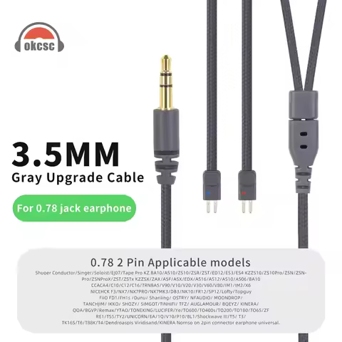 OKCSC 0.78 2 PIN Upgrade Earphone Cable for FIIO FD1/FH1s/SHUORE CONDUCTOR/TANSHJIM 3.5mm Oxygen Fre
