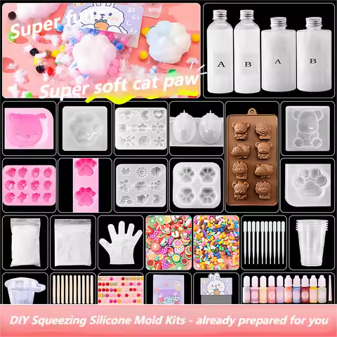 Taba Squishy Kit Liquid Silicone for Squishy Making Kit with Cat's Paw Rabbit Mold Fufu Squishy Make