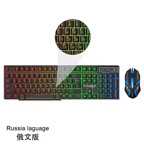 ISO Keyboard 100% Layout 104 Keys Spanish Russian English Gaming Keyboard Mouse Set Meclianical Feel