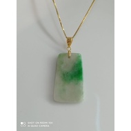 #J370 Natural Grade A Wu Shi Pai Jade Jadeite Pendant H23.5mm with Real 18K Gold Clasp (Free Necklac