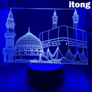 Mosque Model Led Night Light 3D Illusion Color Changing Bedroom Nightlight Unique Gift for Muslims H