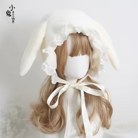 Japanese sweet loppy eared rabbit lei feng's cap lace lolita earmuffs cap joker fluffy warm winter h