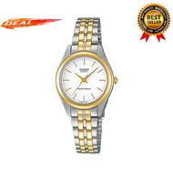 Casio G1129 Vintage Quartz White Dial Stainless Steel Watch for Women(Two-Tone)