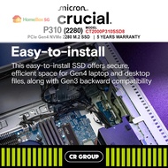 HomeBox SGCrucial P310 PCIe Gen4 NVMe 2280 M.2 SSD (Up to 7100R/6000W) - 500GB/1TB/2TB (5Yrs Crucial