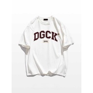 (In stock locally) 100% pure cotton T-shirt with American letter print, men's summer street loose sh